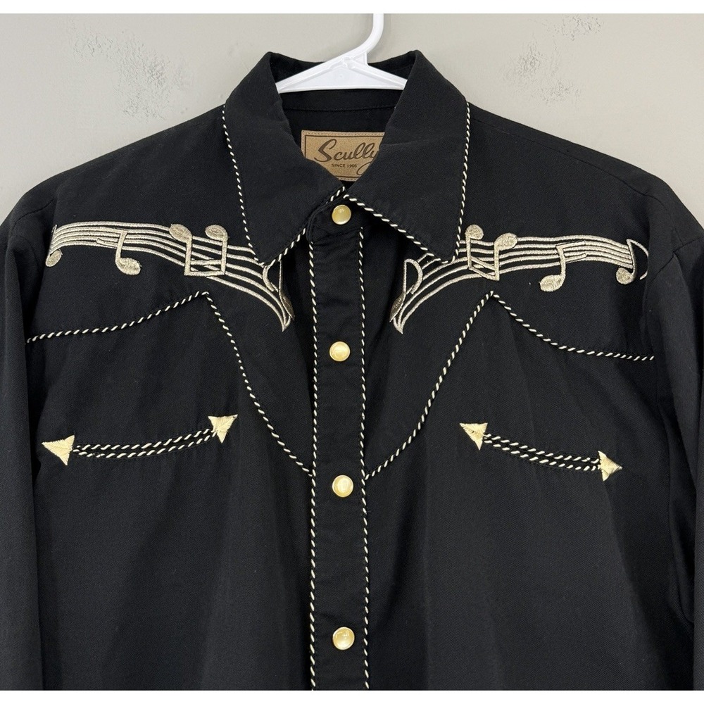 Scully Western Pearl Snap Shirt Men's Small Musical Notes Smile Pockets